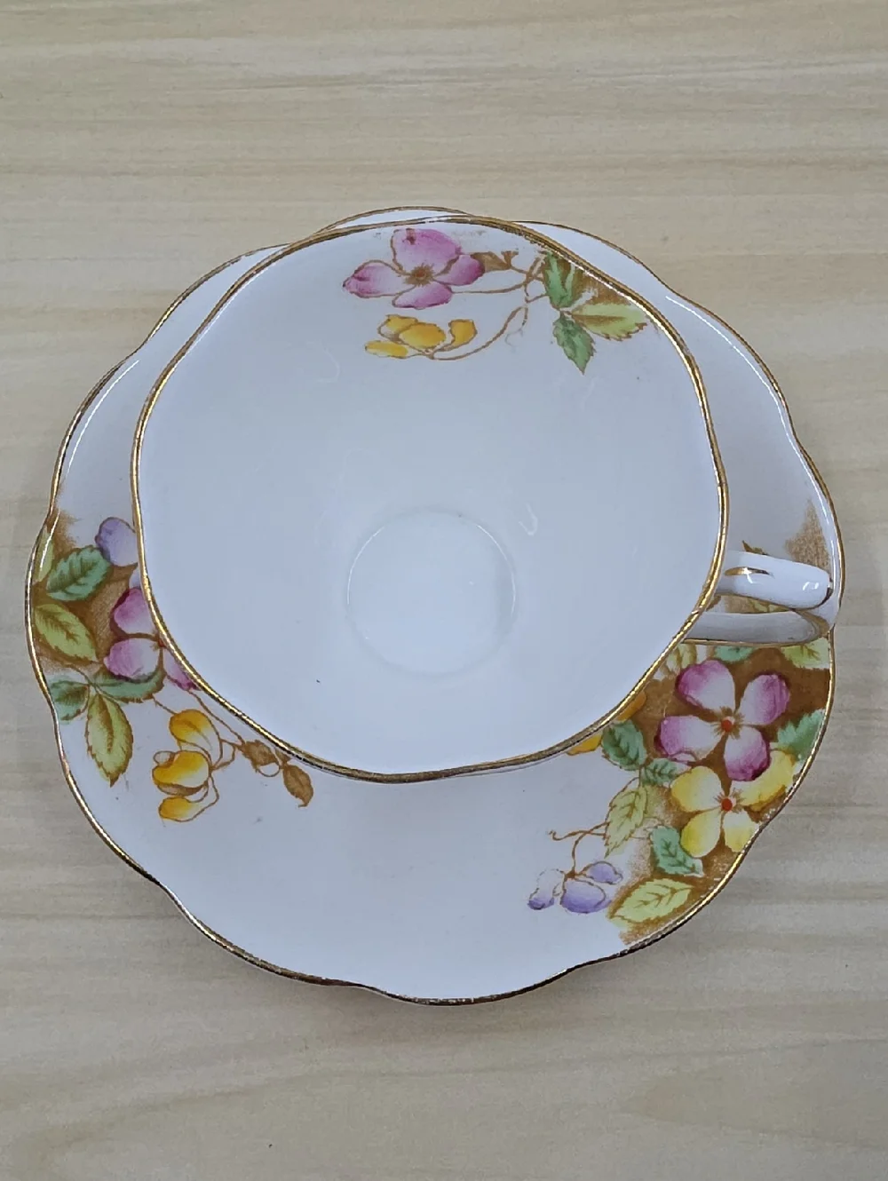 Royal Albert Clematis Pattern Footed Cup and Saucer Hand Painted England